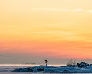 Preview wallpaper man, camera, ice, fog, alone