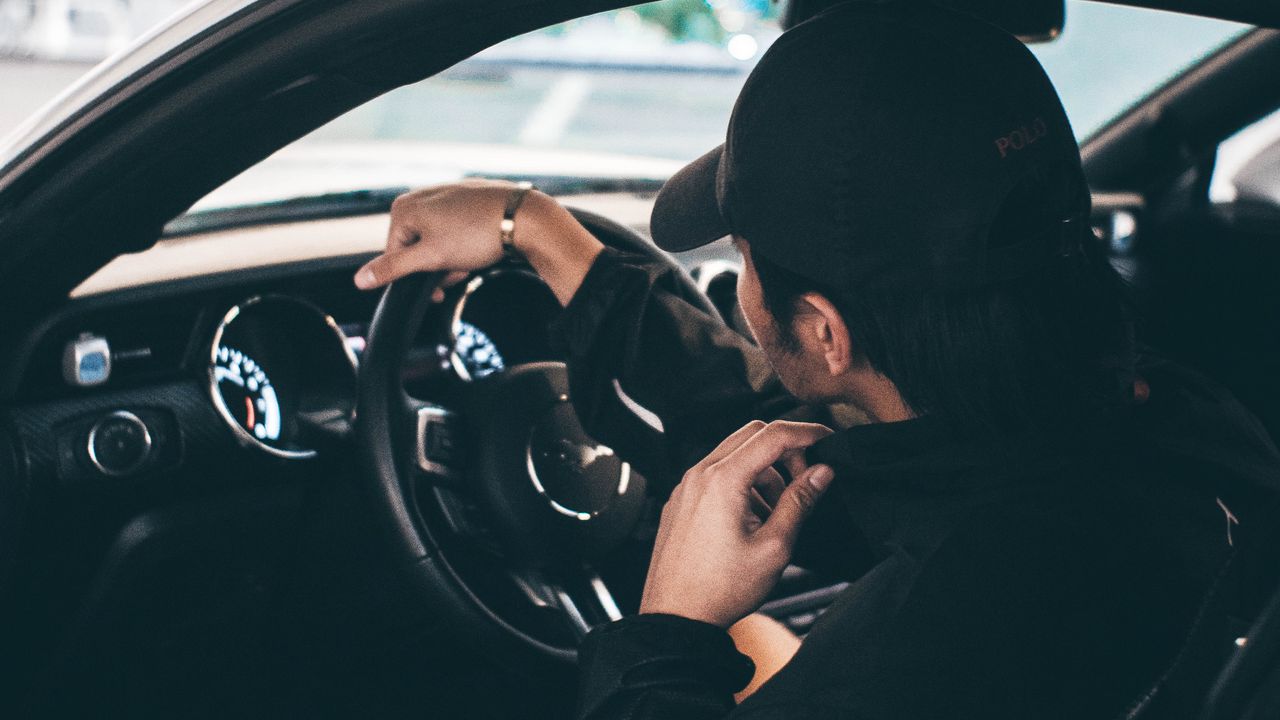 Wallpaper man, car, steering wheel, salon, dark