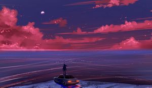 Preview wallpaper man, car, view, alone, art
