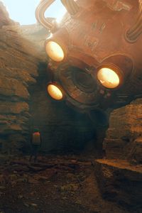 Preview wallpaper man, cave, stones, fantasy, dark