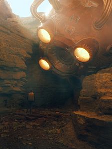 Preview wallpaper man, cave, stones, fantasy, dark