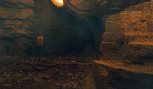 Preview wallpaper man, cave, stones, fantasy, dark