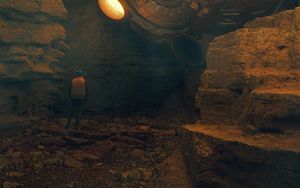 Preview wallpaper man, cave, stones, fantasy, dark