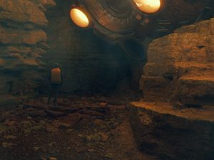 Preview wallpaper man, cave, stones, fantasy, dark