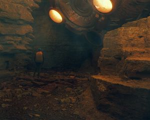 Preview wallpaper man, cave, stones, fantasy, dark
