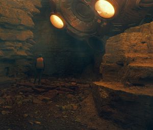 Preview wallpaper man, cave, stones, fantasy, dark