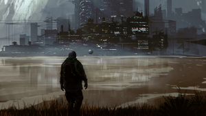Preview wallpaper man, city, fantasy, art