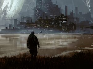 Preview wallpaper man, city, fantasy, art