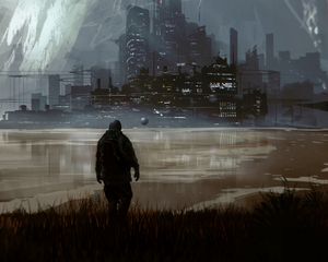 Preview wallpaper man, city, fantasy, art