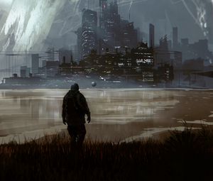 Preview wallpaper man, city, fantasy, art