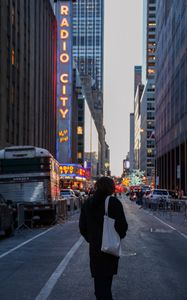 Preview wallpaper man, city, loneliness, fog, street