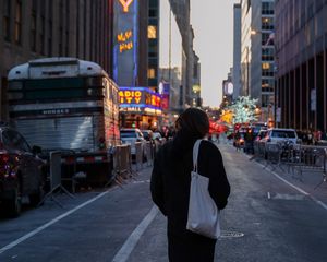 Preview wallpaper man, city, loneliness, fog, street