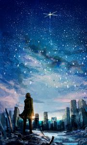 Preview wallpaper man, city, ruins, alone, art