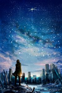 Preview wallpaper man, city, ruins, alone, art