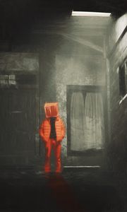Preview wallpaper man, cube, art, orange