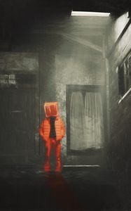 Preview wallpaper man, cube, art, orange