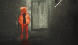 Preview wallpaper man, cube, art, orange