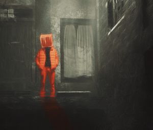 Preview wallpaper man, cube, art, orange