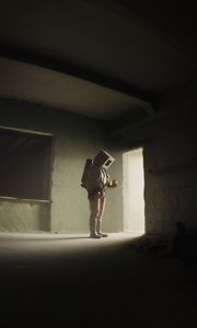 Preview wallpaper man, cube, ball, light, art