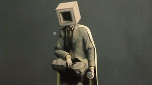 Preview wallpaper man, cube, ball, cloak, surrealism, art