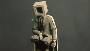 Preview wallpaper man, cube, ball, cloak, surrealism, art