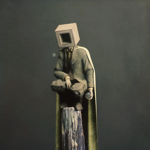 Preview wallpaper man, cube, ball, cloak, surrealism, art