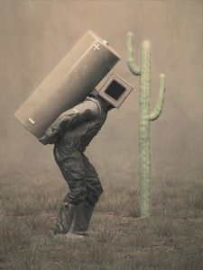 Preview wallpaper man, cube, battery, cactus, art