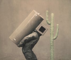 Preview wallpaper man, cube, battery, cactus, art