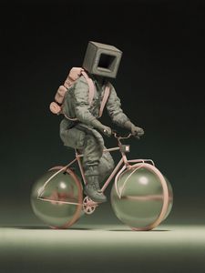 Preview wallpaper man, cube, bicycle, balls, art