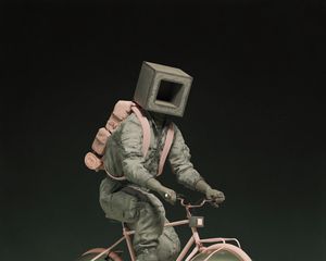 Preview wallpaper man, cube, bicycle, balls, art