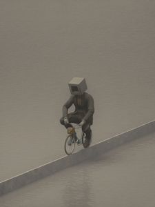 Preview wallpaper man, cube, bicycle, art