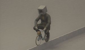 Preview wallpaper man, cube, bicycle, art