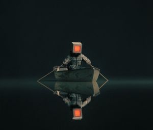 Preview wallpaper man, cube, boat, water, reflection, art