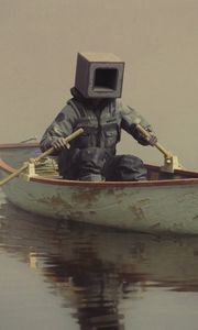 Preview wallpaper man, cube, boat, fantasy, art