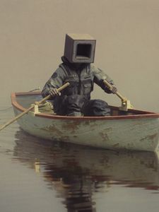 Preview wallpaper man, cube, boat, fantasy, art