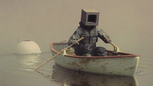 Preview wallpaper man, cube, boat, fantasy, art