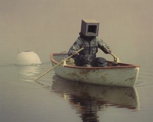 Preview wallpaper man, cube, boat, fantasy, art