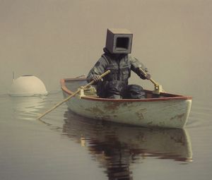 Preview wallpaper man, cube, boat, fantasy, art