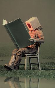 Preview wallpaper man, cube, book, chair, swamp, art