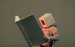 Preview wallpaper man, cube, book, chair, swamp, art