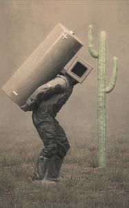 Preview wallpaper man, cube, cactus, battery, art, fantasy