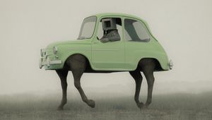 Preview wallpaper man, cube, car, horse, art