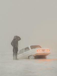 Preview wallpaper man, cube, car, art, fantasy