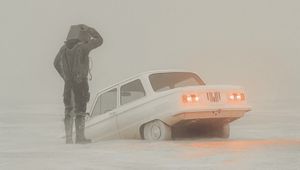 Preview wallpaper man, cube, car, art, fantasy