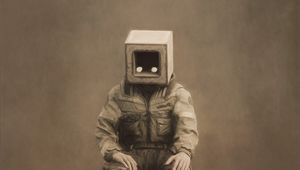 Preview wallpaper man, cube, chair, pose, art