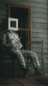 Preview wallpaper man, cube, chair, fantasy, art