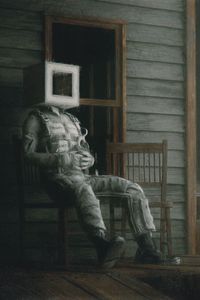 Preview wallpaper man, cube, chair, fantasy, art