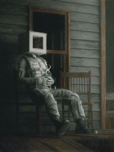 Preview wallpaper man, cube, chair, fantasy, art
