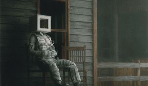 Preview wallpaper man, cube, chair, fantasy, art