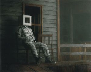 Preview wallpaper man, cube, chair, fantasy, art